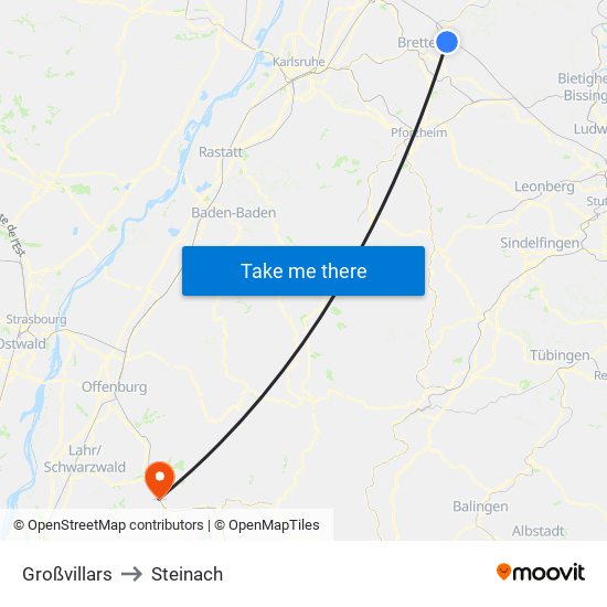 Großvillars to Steinach map