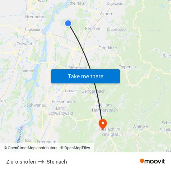 Zierolshofen to Steinach map