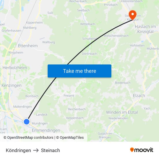 Köndringen to Steinach map