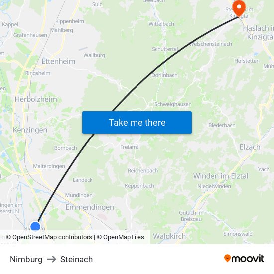 Nimburg to Steinach map