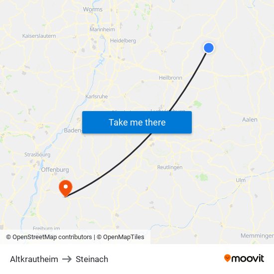 Altkrautheim to Steinach map