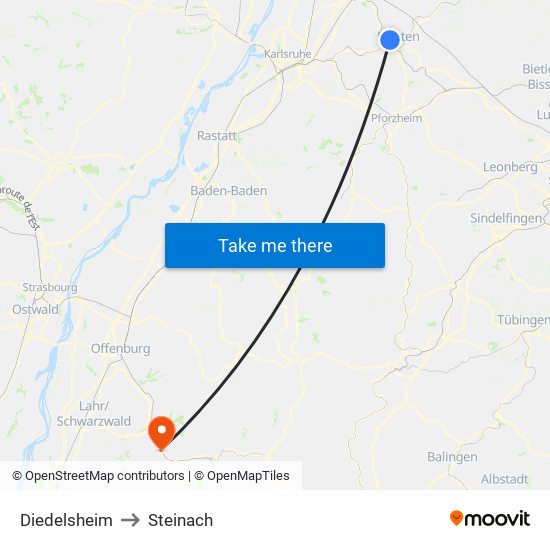 Diedelsheim to Steinach map