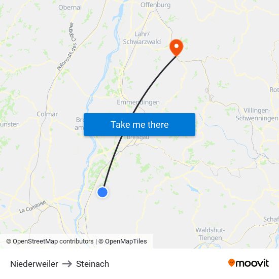 Niederweiler to Steinach map