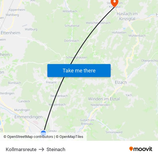 Kollmarsreute to Steinach map