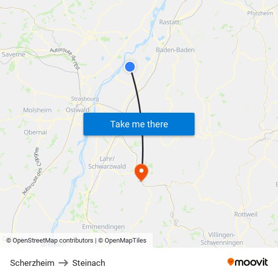 Scherzheim to Steinach map
