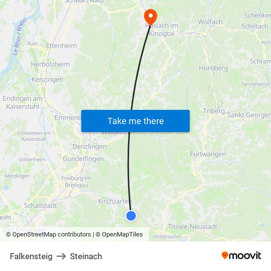 Falkensteig to Steinach map