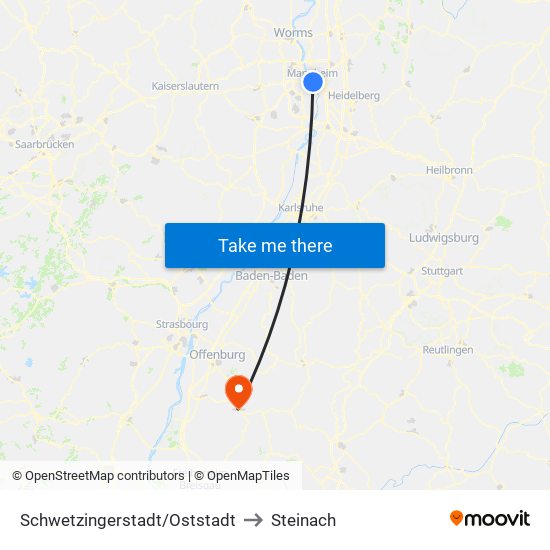 Schwetzingerstadt/Oststadt to Steinach map