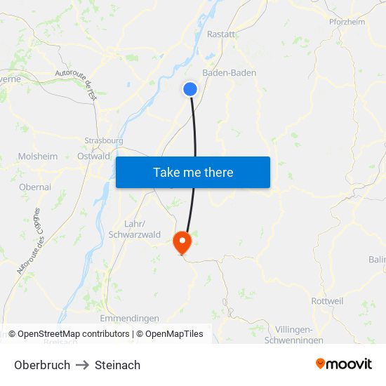 Oberbruch to Steinach map