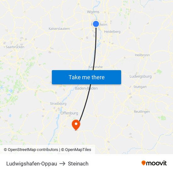 Ludwigshafen-Oppau to Steinach map