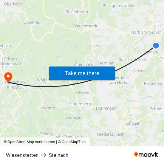 Wiesenstetten to Steinach map