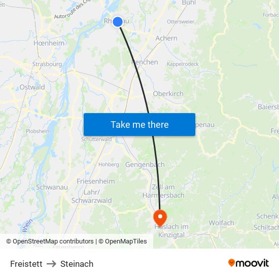 Freistett to Steinach map