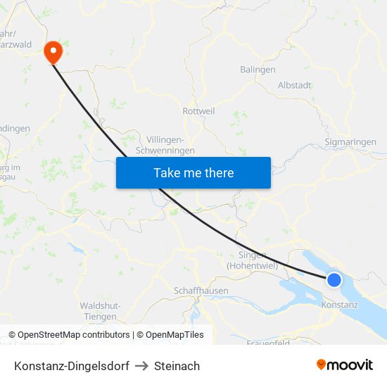 Konstanz-Dingelsdorf to Steinach map