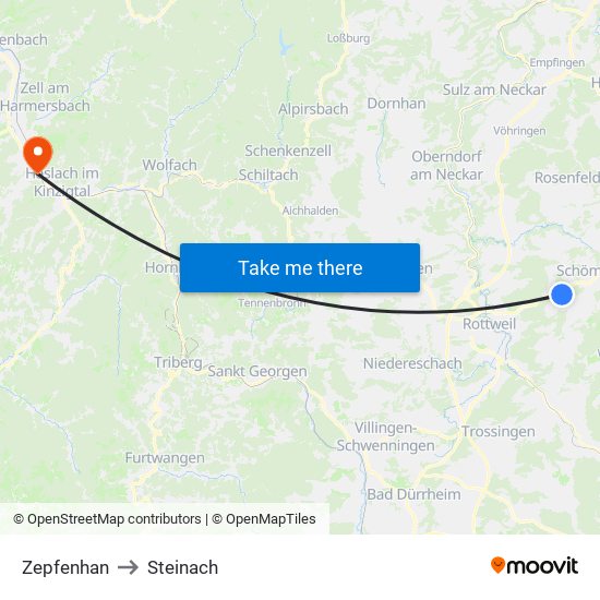 Zepfenhan to Steinach map