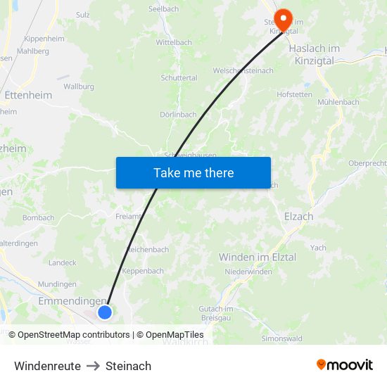 Windenreute to Steinach map