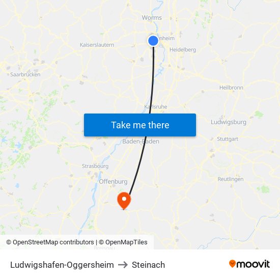 Ludwigshafen-Oggersheim to Steinach map