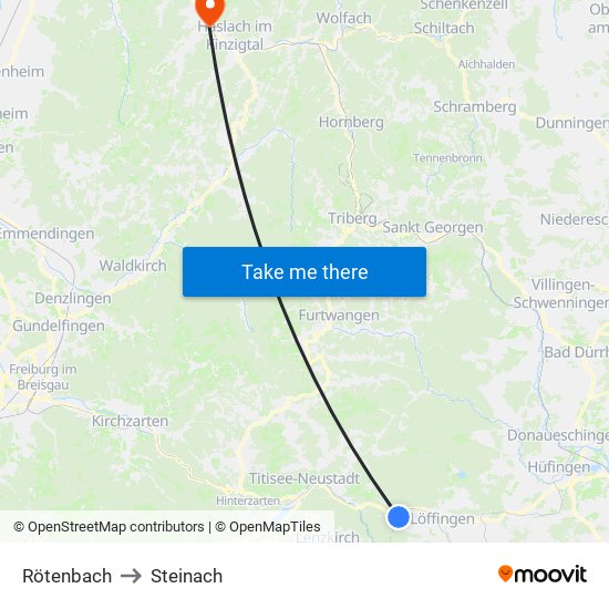 Rötenbach to Steinach map