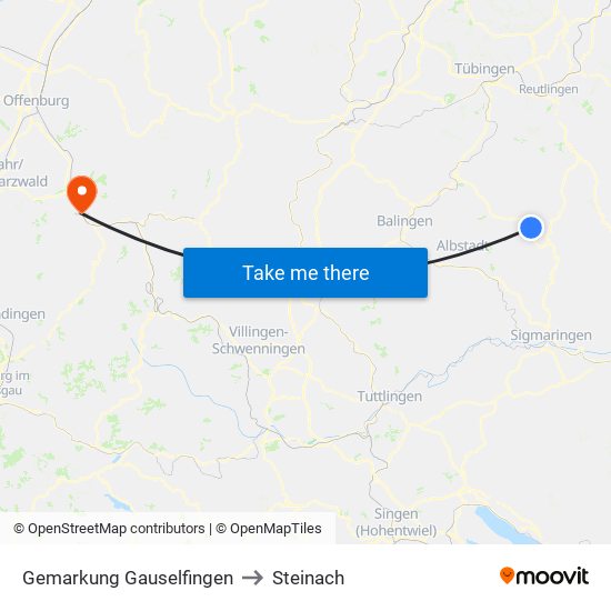 Gemarkung Gauselfingen to Steinach map