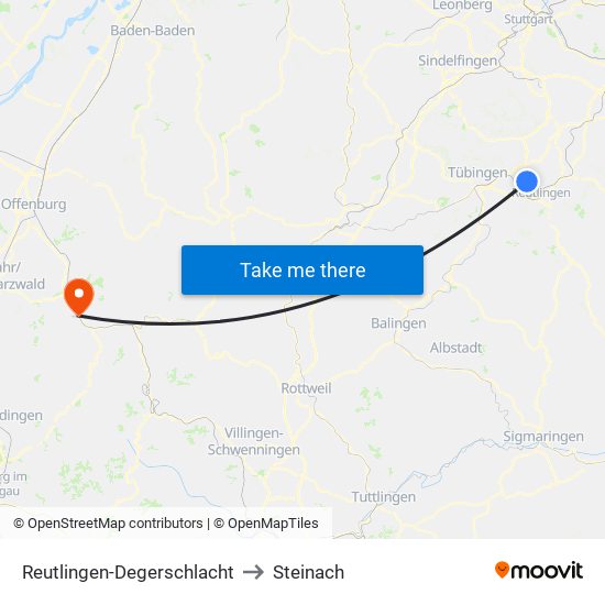 Reutlingen-Degerschlacht to Steinach map