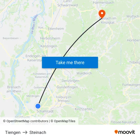 Tiengen to Steinach map