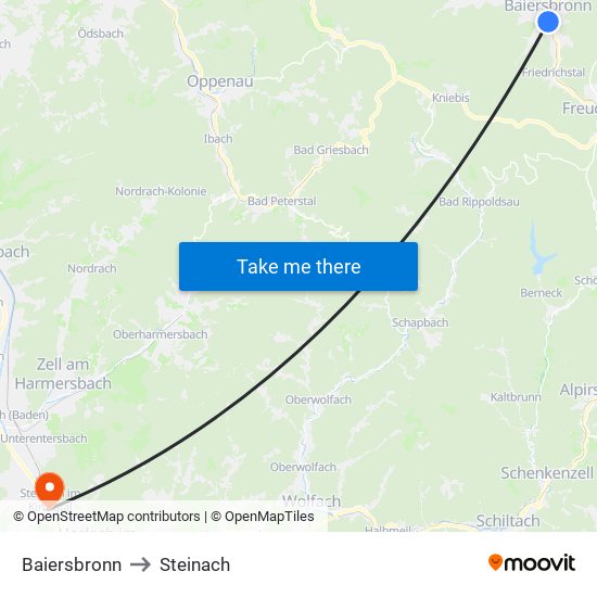 Baiersbronn to Steinach map