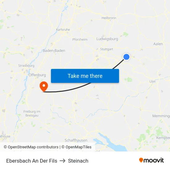 Ebersbach An Der Fils to Steinach map