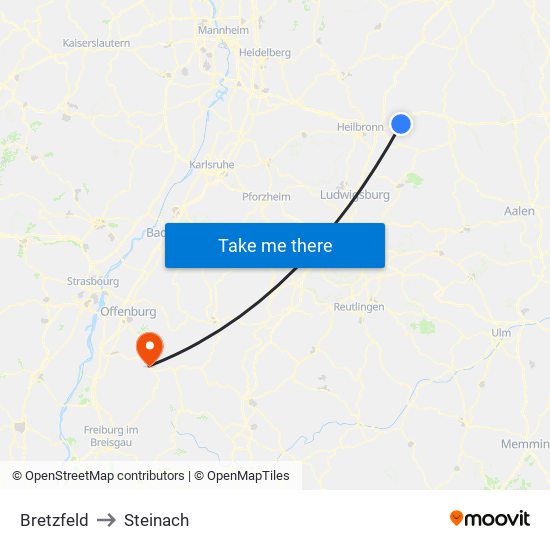 Bretzfeld to Steinach map