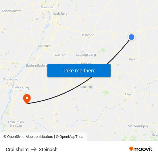 Crailsheim to Steinach map