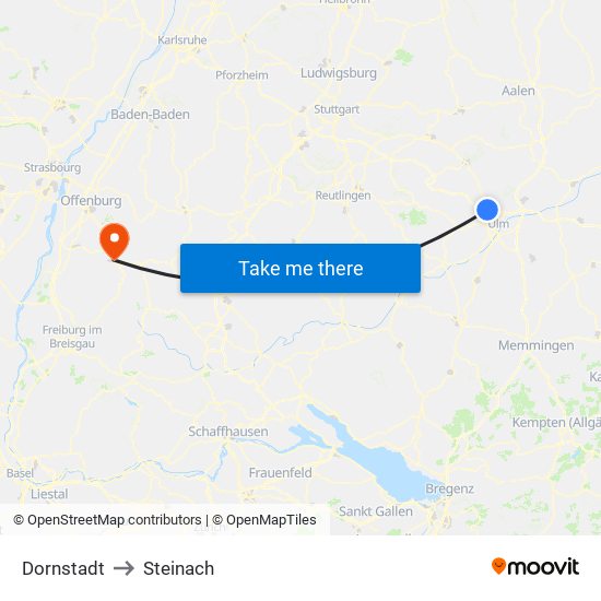 Dornstadt to Steinach map