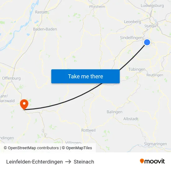 Leinfelden-Echterdingen to Steinach map