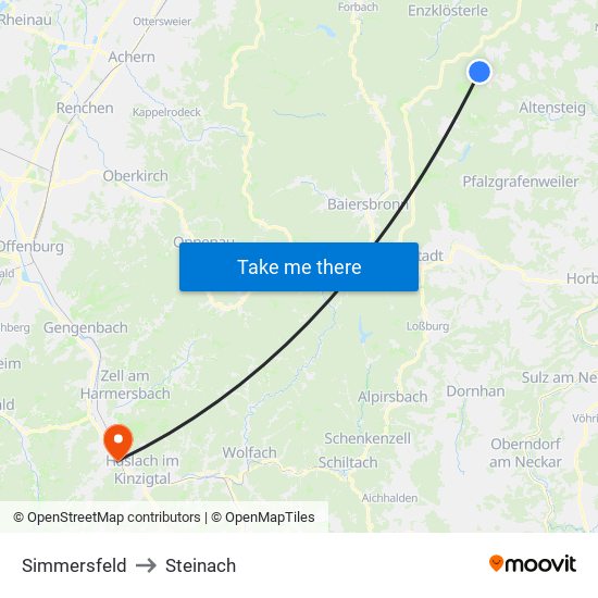 Simmersfeld to Steinach map