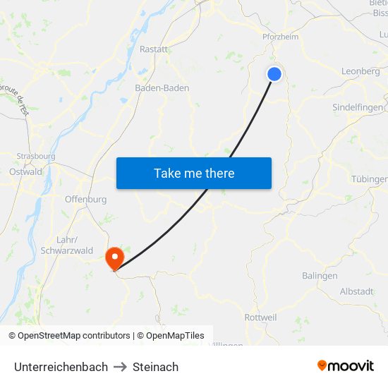 Unterreichenbach to Steinach map