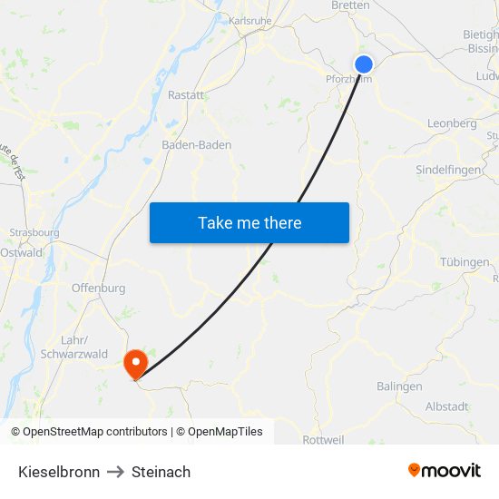 Kieselbronn to Steinach map