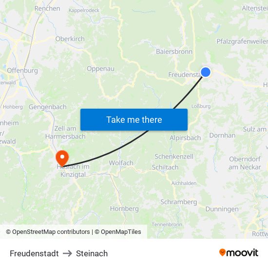 Freudenstadt to Steinach map
