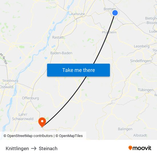 Knittlingen to Steinach map