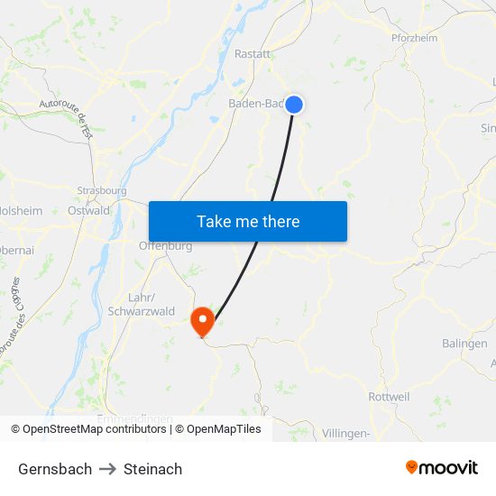 Gernsbach to Steinach map