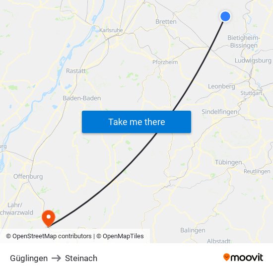 Güglingen to Steinach map