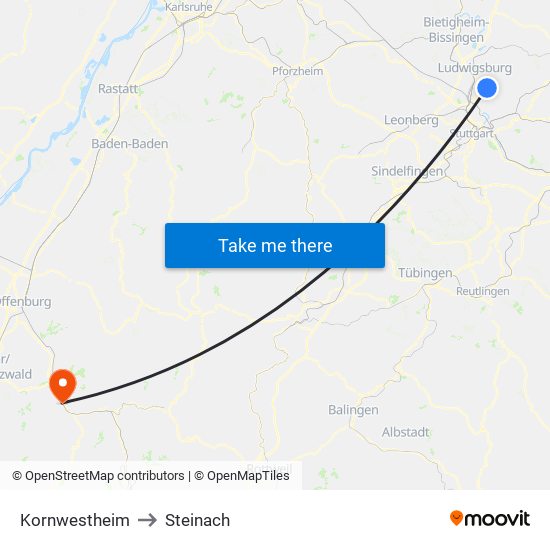 Kornwestheim to Steinach map