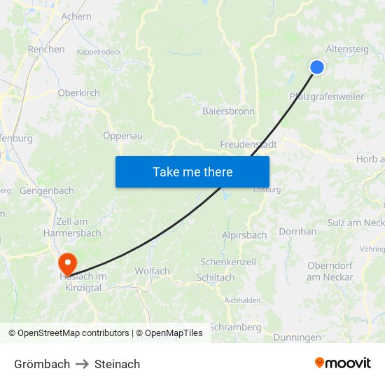 Grömbach to Steinach map