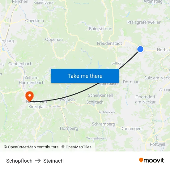 Schopfloch to Steinach map