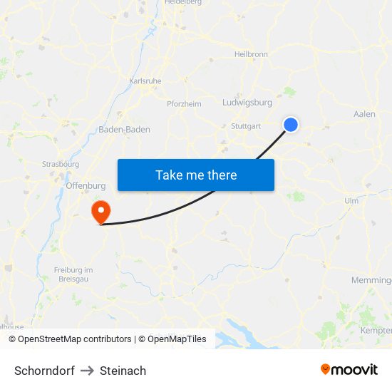 Schorndorf to Steinach map