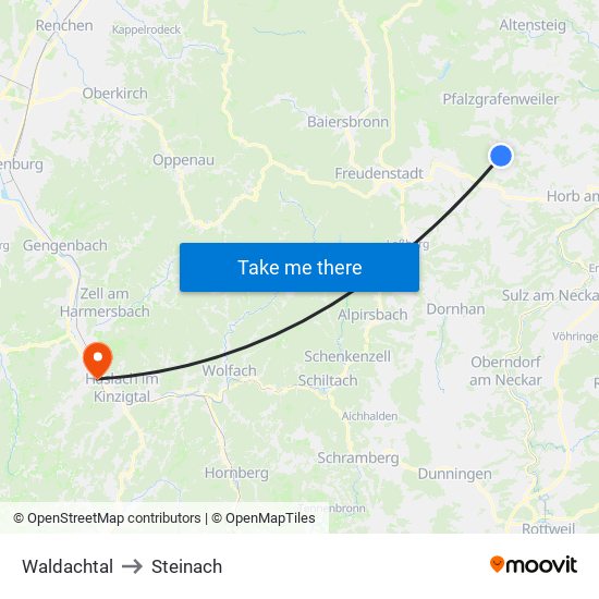 Waldachtal to Steinach map