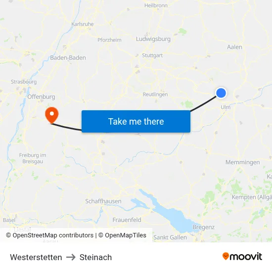 Westerstetten to Steinach map