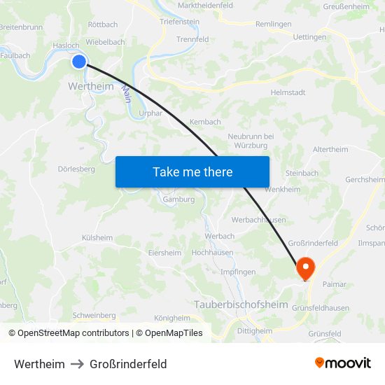 Wertheim to Großrinderfeld map