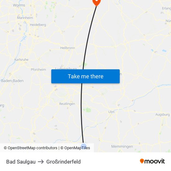 Bad Saulgau to Großrinderfeld map