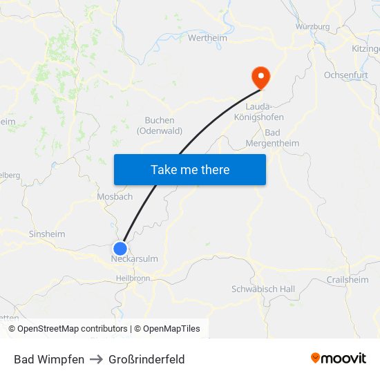 Bad Wimpfen to Großrinderfeld map