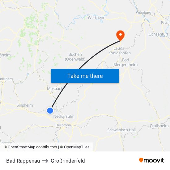 Bad Rappenau to Großrinderfeld map