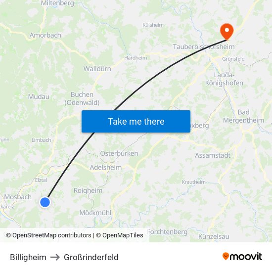 Billigheim to Großrinderfeld map