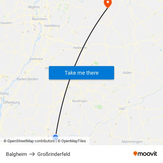 Balgheim to Großrinderfeld map
