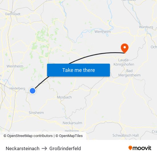 Neckarsteinach to Großrinderfeld map