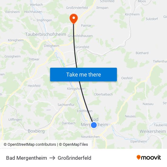 Bad Mergentheim to Großrinderfeld map